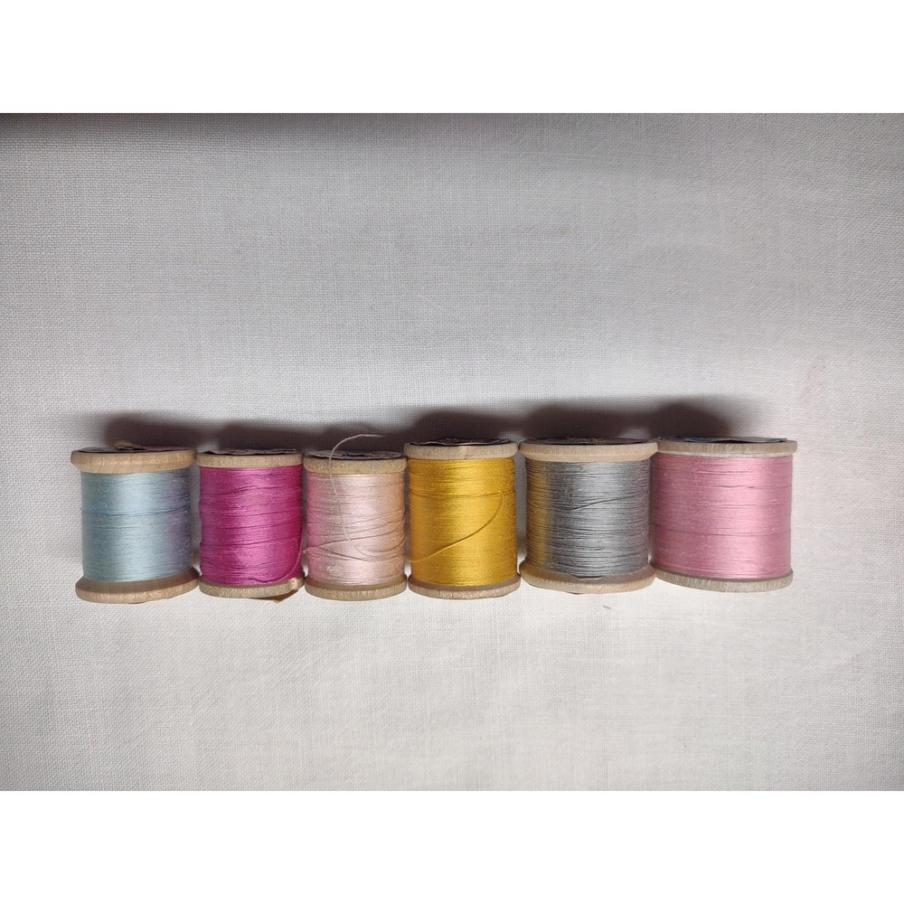 6 vintage wood thread spools for display or crafting #1